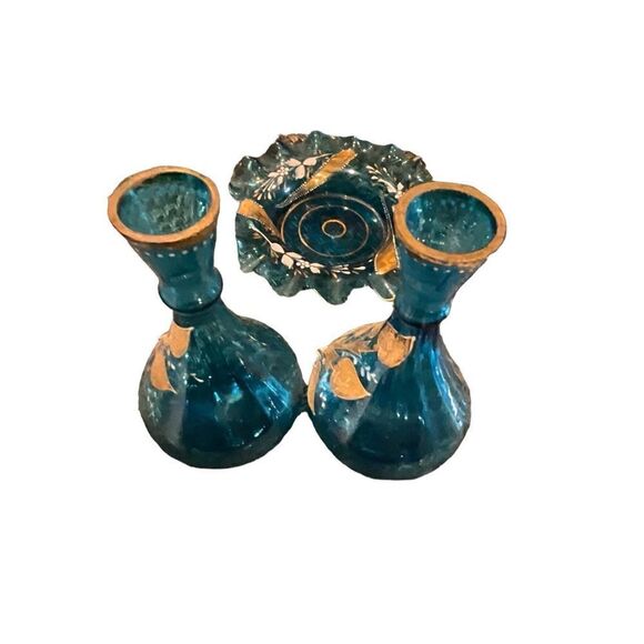 Victorian Blue Gilt Vases - Picture 6 of 8